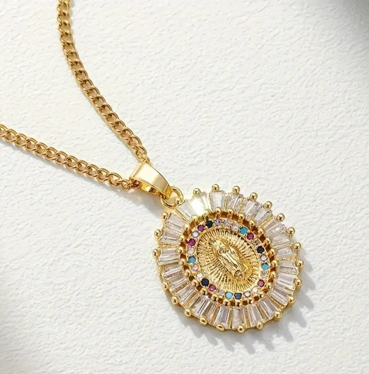 Gold Plated Immaculate Mary Zirconia Necklace