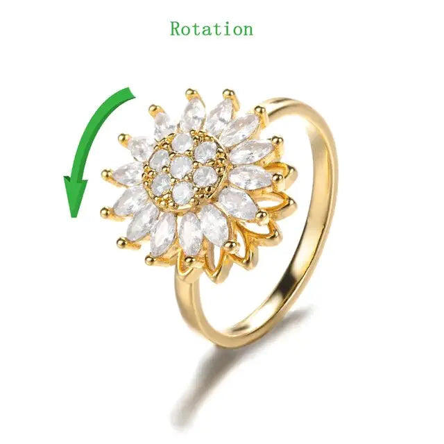 Gold Plated Sunflower Zirconia Rings