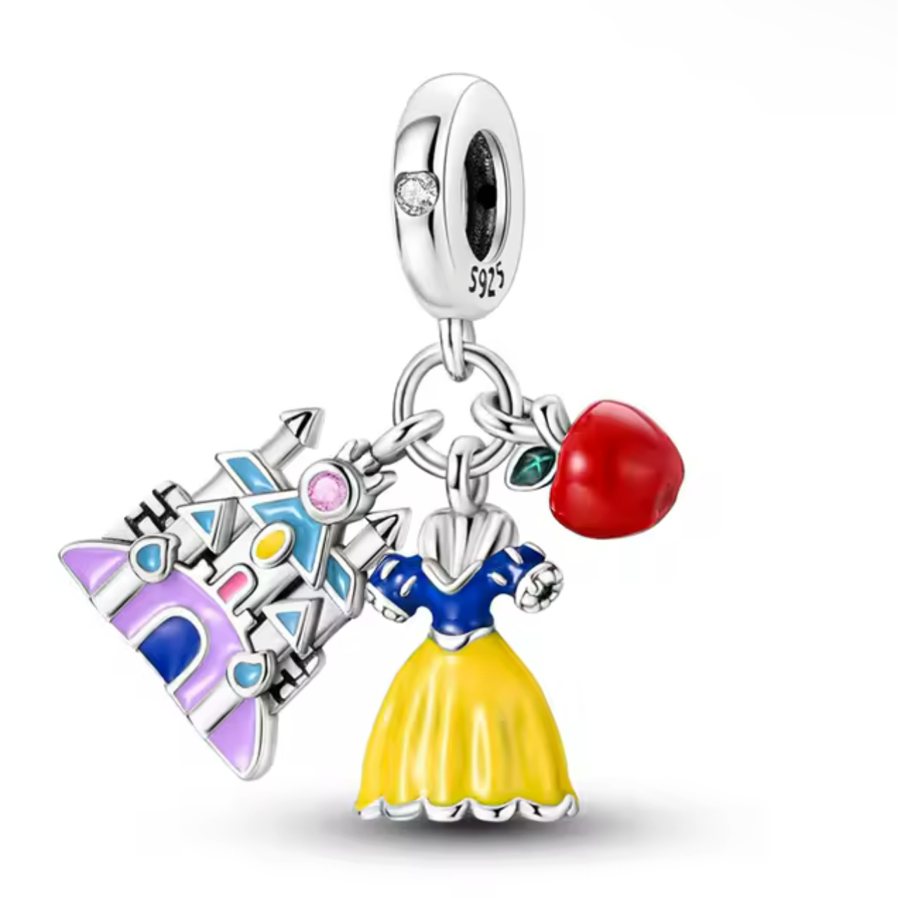 925 Silver Disney White Snow Princess Apple Castle Charm