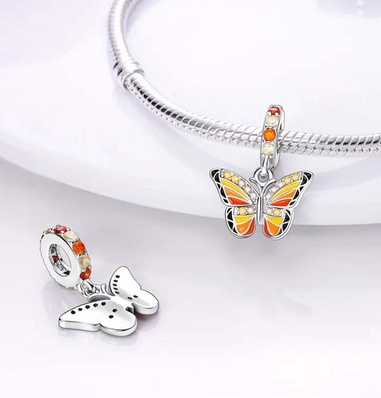 925 Silver Orange Butterfly Charm