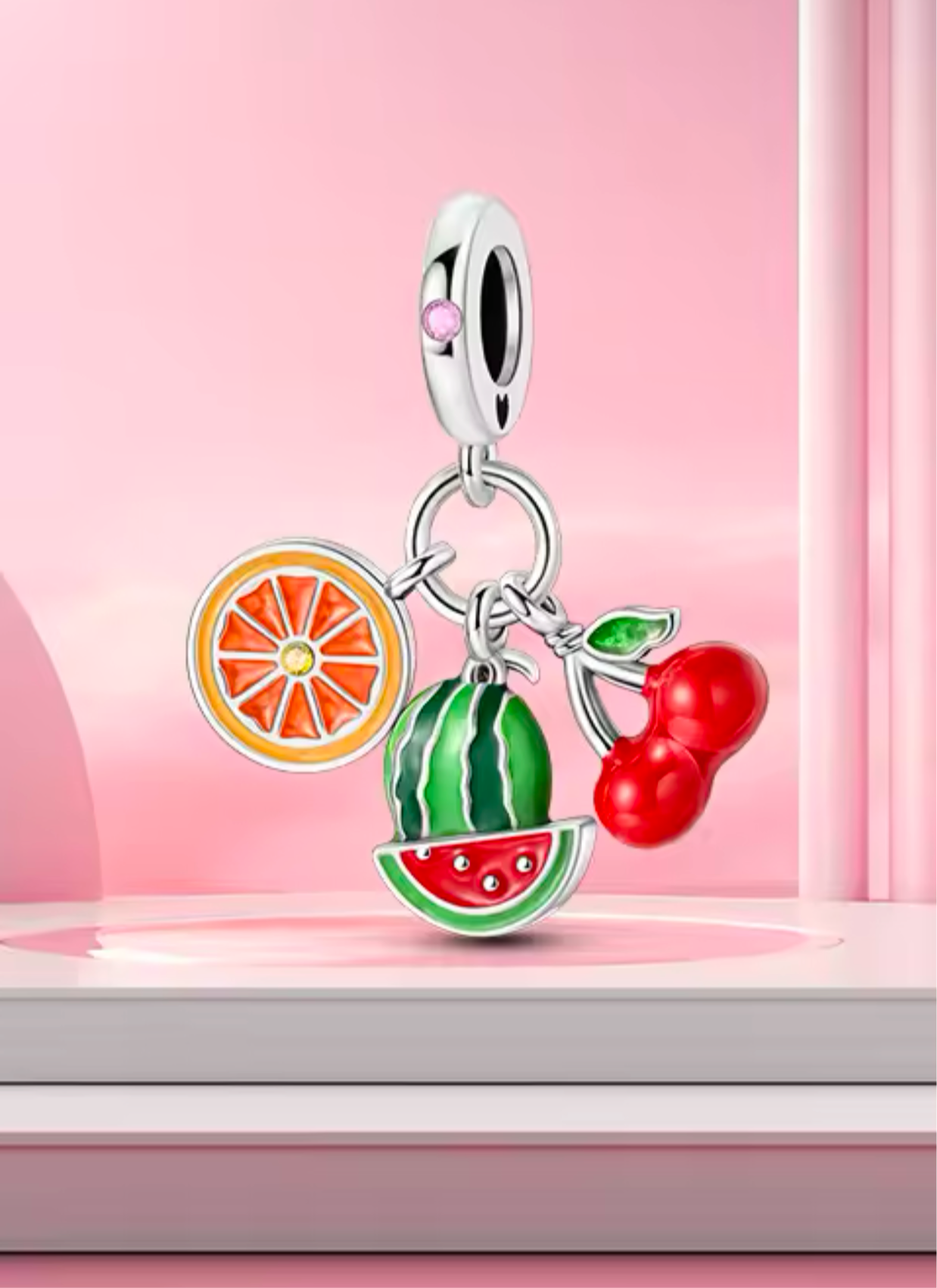 925 Silver Watermelon Cherry Fruit Charm