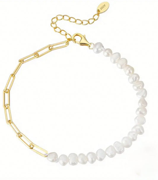 925 Silver Clip Chain Pearl Bracelet