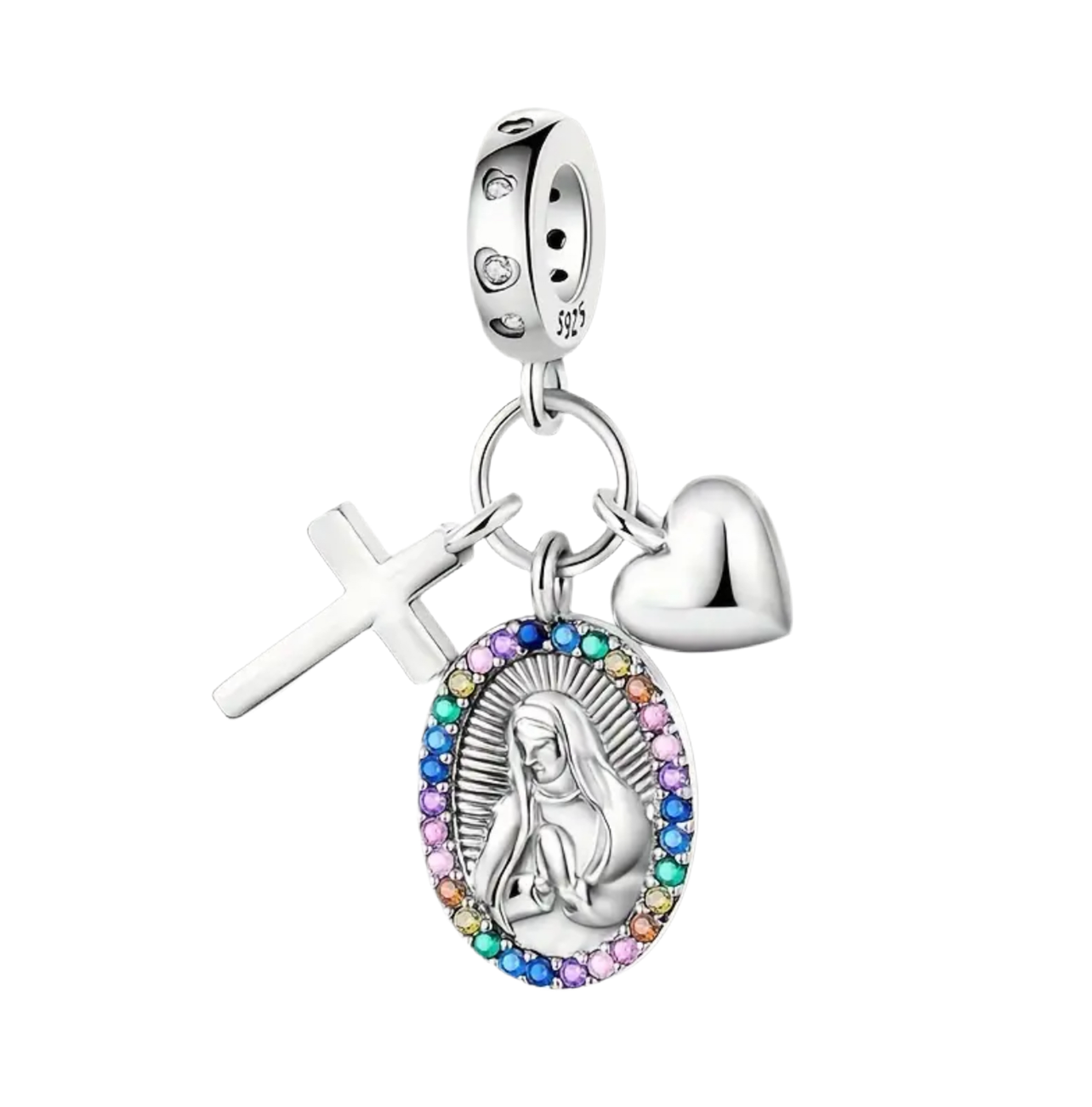 925 Silver Immaculate Mary Cross Charm