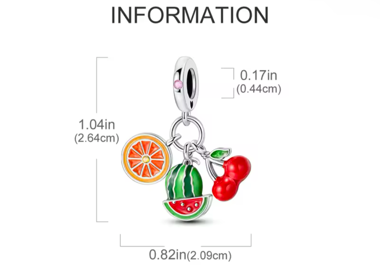 925 Silver Watermelon Cherry Fruit Charm