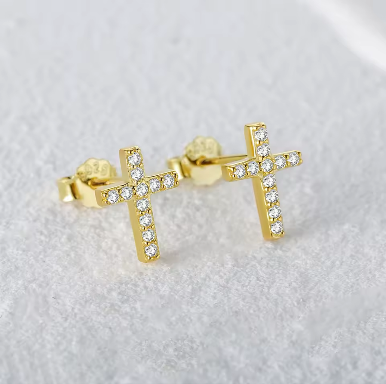 925 Sterling Silver Mini Cross CZ Stud Earrings