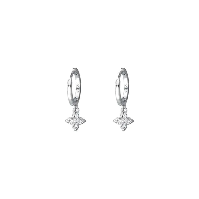 925 Sterling Silver Floral Huggie Earrings