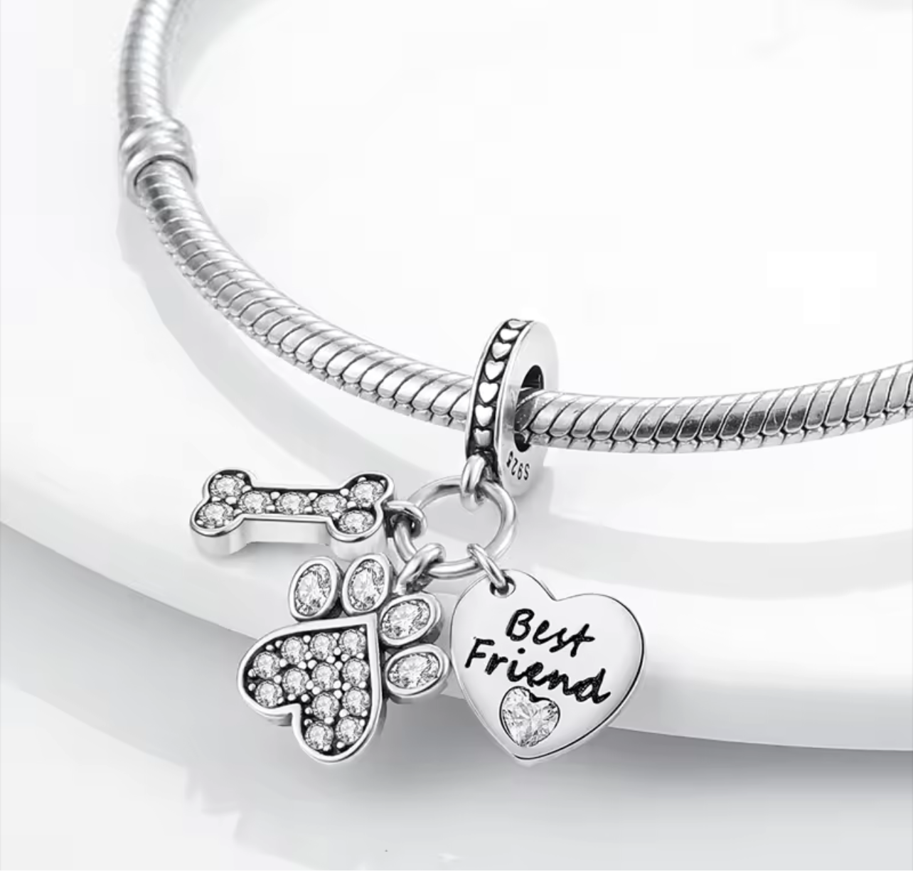 925 Silver Dog Best Friends Charm