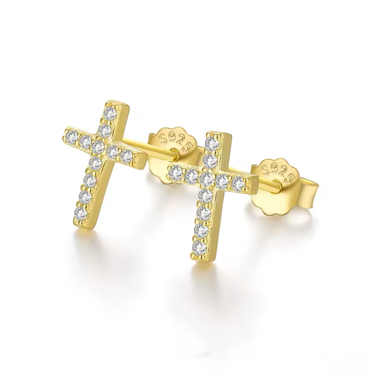 925 Sterling Silver Mini Cross CZ Stud Earrings