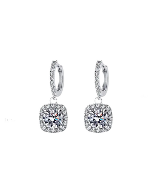 925 Sterling Silver Princess Wedding CZ Huggie Drop Earrings