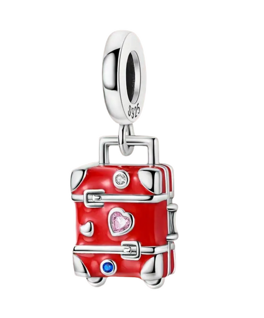 925 Silver Luggage W/ Stones Charm