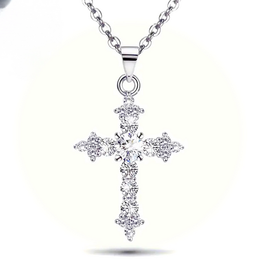 925 Sterling Silver Bless Cross Zirconia Necklace