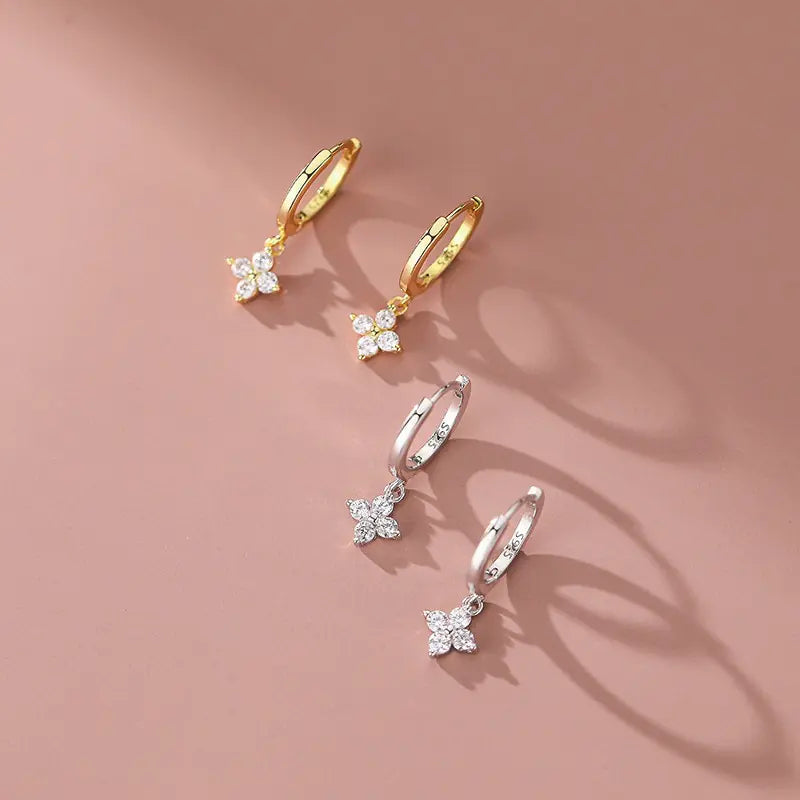 925 Sterling Silver Floral Huggie Earrings