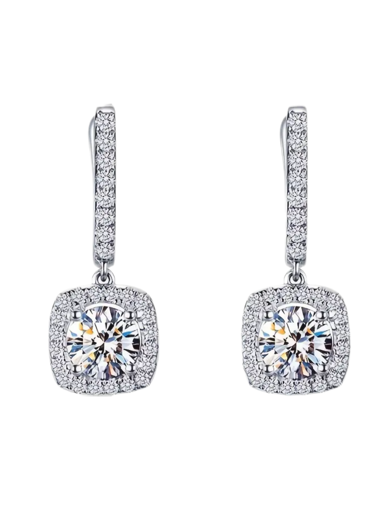 925 Sterling Silver Princess Wedding CZ Huggie Drop Earrings