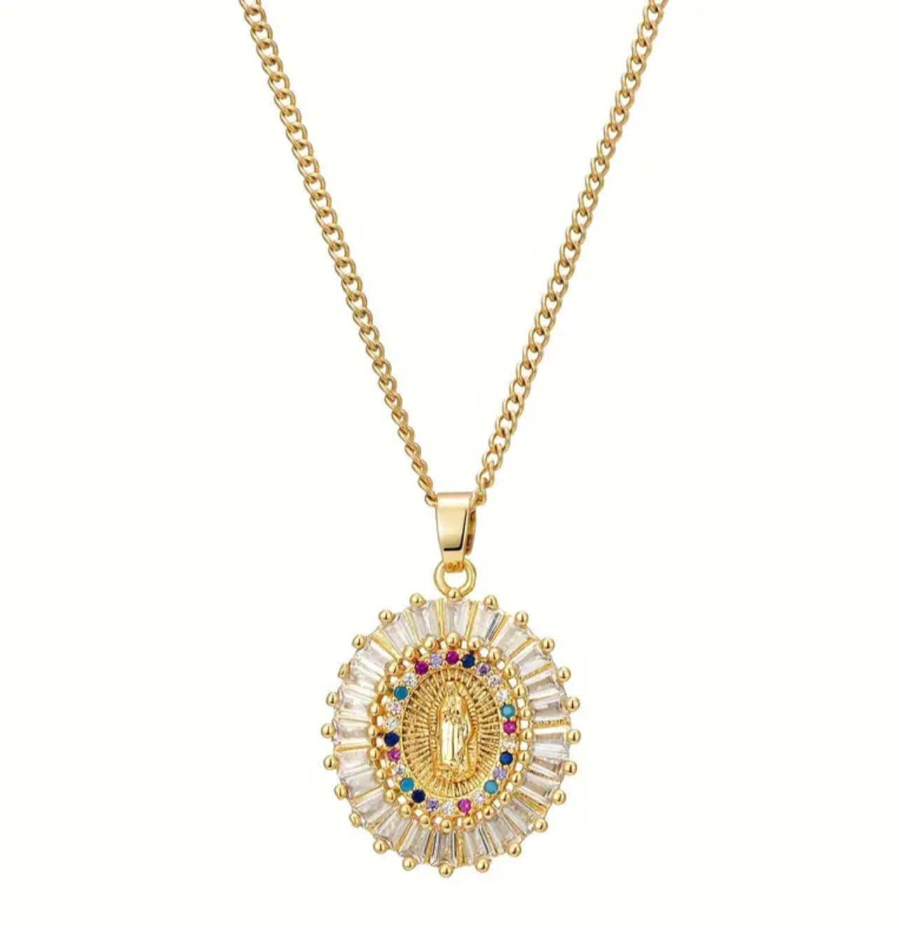 Gold Plated Immaculate Mary Zirconia Necklace