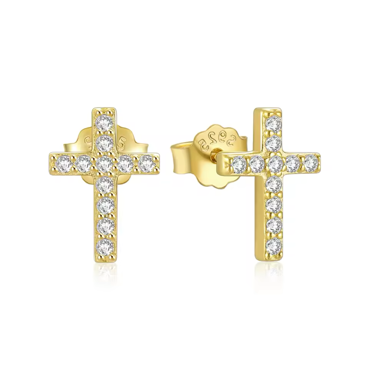 925 Sterling Silver Mini Cross CZ Stud Earrings