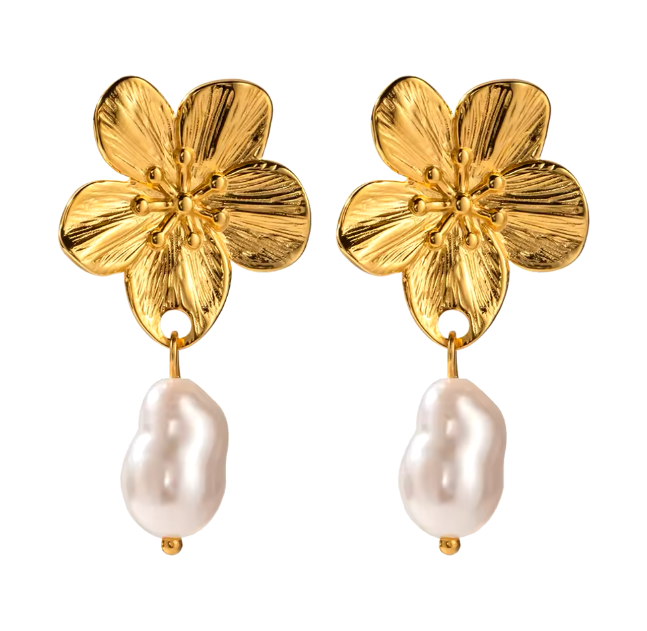 Hawaii Flower Pearl Drop ST Earrings