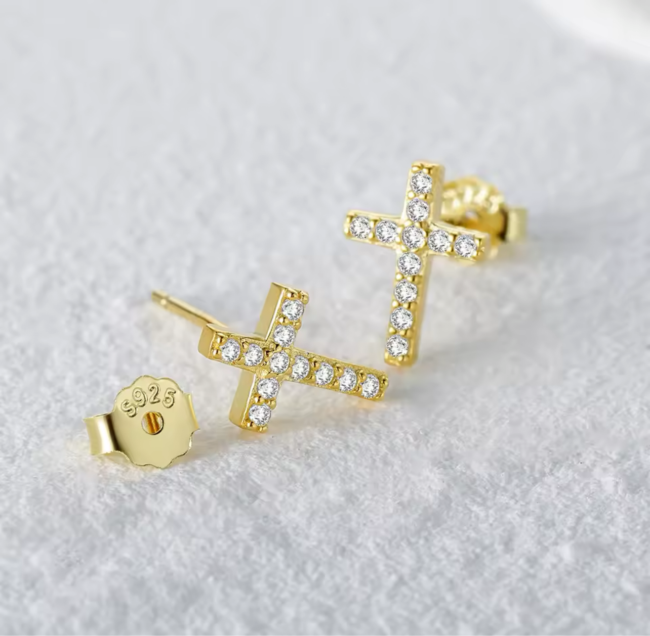 925 Sterling Silver Mini Cross CZ Stud Earrings