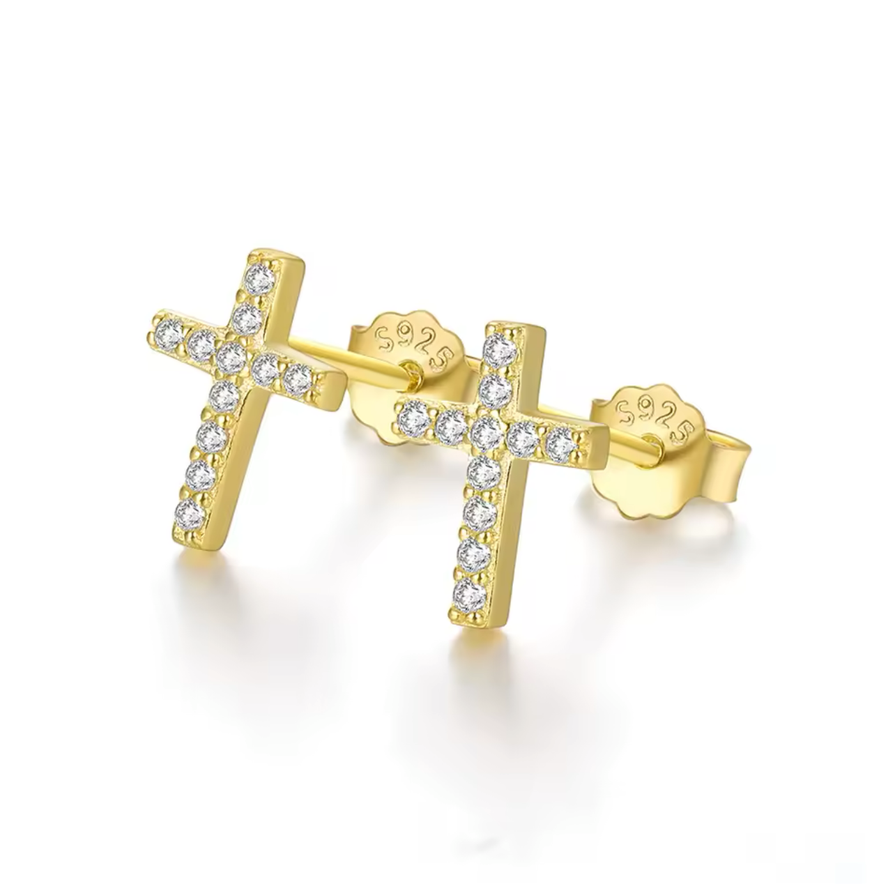 925 Sterling Silver Mini Cross CZ Stud Earrings