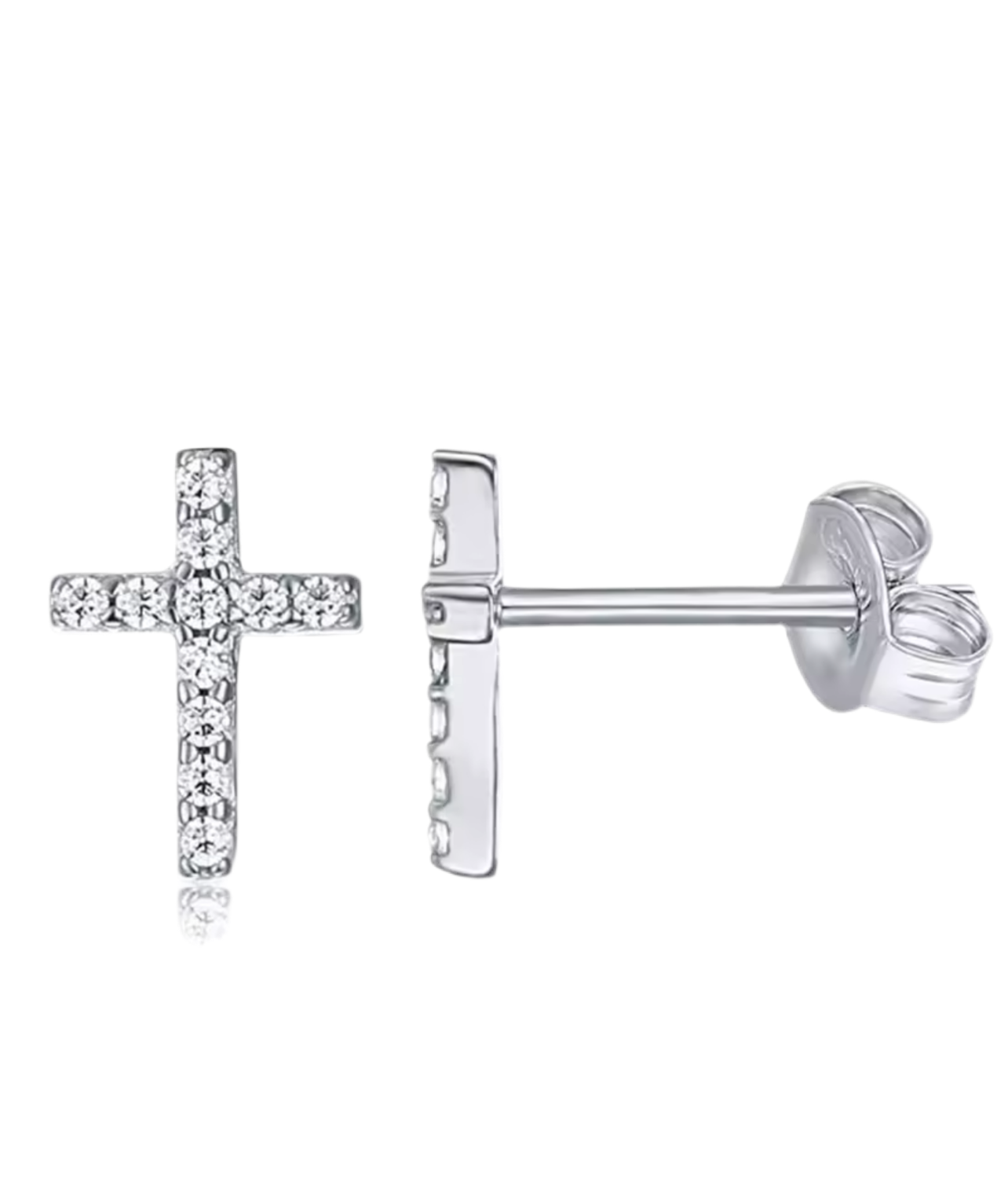 925 Sterling Silver Mini Cross CZ Stud Earrings