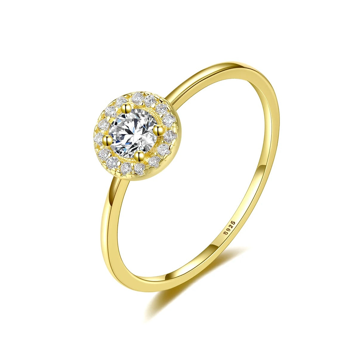 925 Silver 14K Gold Plated Round CZ Ring