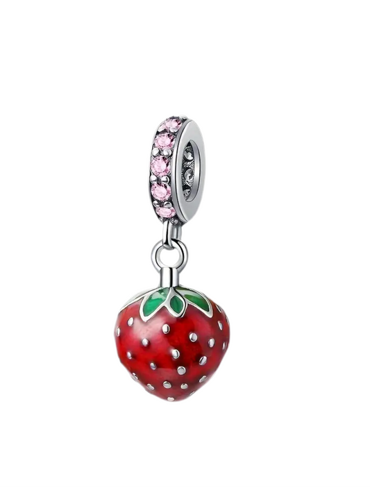 925 Silver Strawberry Zirconia Charm