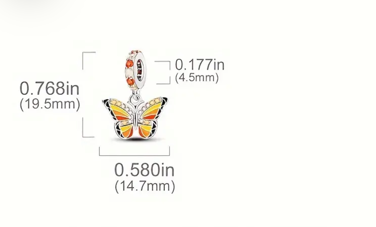 925 Silver Orange Butterfly Charm