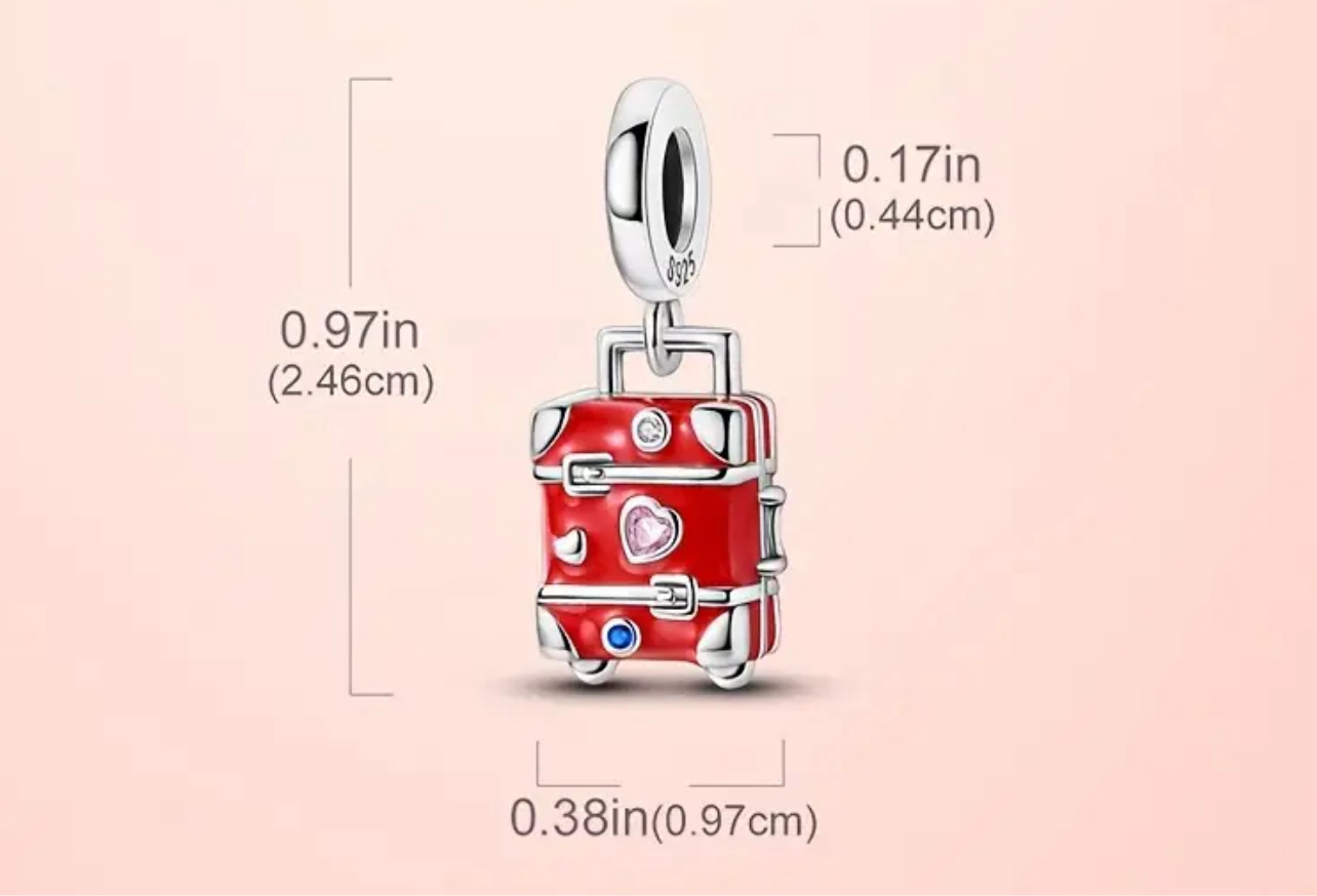 925 Silver Luggage W/ Stones Charm