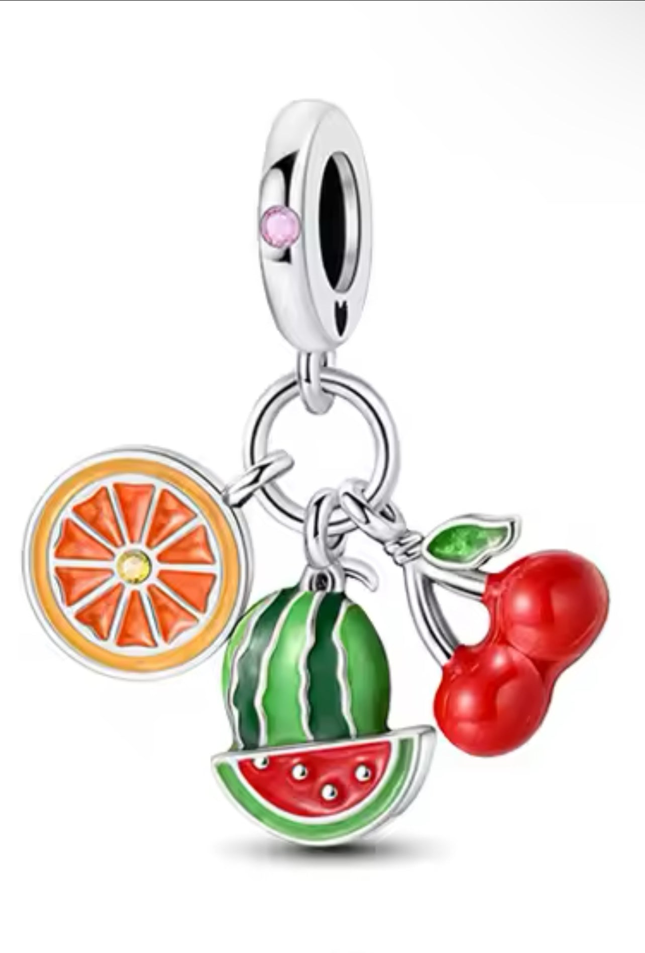 925 Silver Watermelon Cherry Fruit Charm