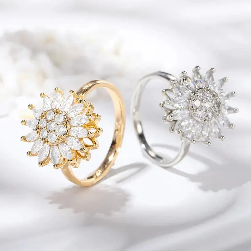 Gold Plated Sunflower Zirconia Rings