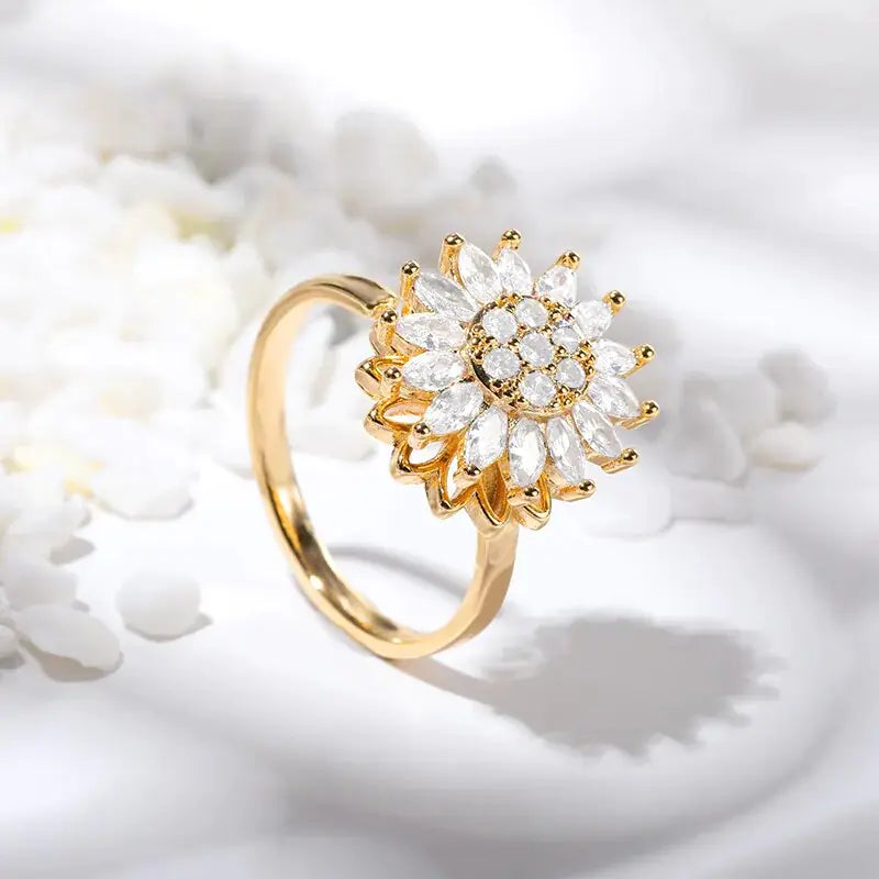 Gold Plated Sunflower Zirconia Rings