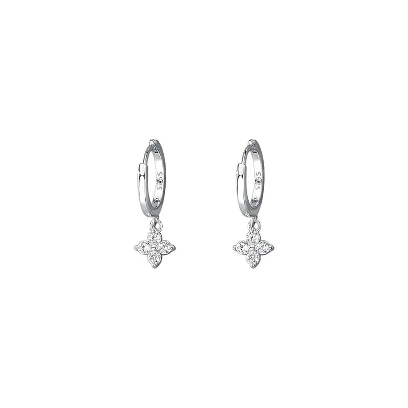 925 Sterling Silver Floral Huggie Earrings