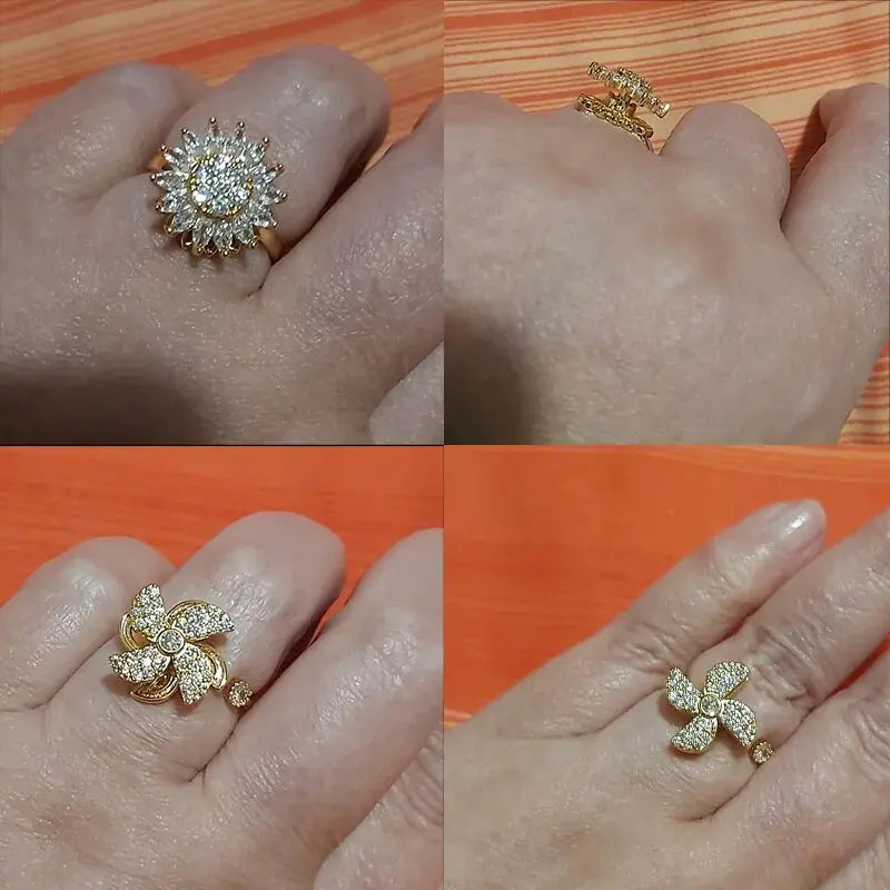 Gold Plated Sunflower Zirconia Rings